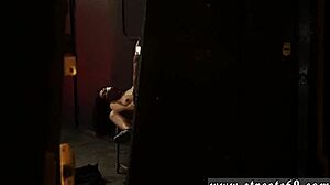 Petite 18+ tattooed slave gets leather handjob from daddy.