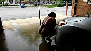 Wife in thong bodysuit spreads ass at public car wash for assfucking 😈