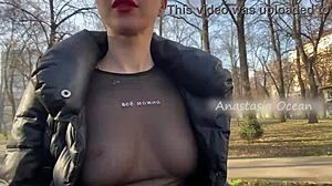 Blonde Beauty Flashes in Public Park