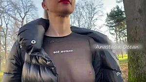 Blonde Beauty Flashes in Public Park