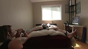 Milf Teases Bound Boyfriend's Sensitive Feet and Cock with Licks Part 1