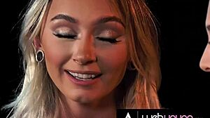 petite blonde chloe temple roughly fucks stepsister lily larimar's pussy with strap-on, licking and face fucking for band spot.