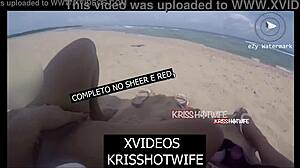 Kriss hotwife encounters two strangers on the beach during masturbation.