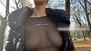 Blonde Beauty Flashes in Public Park