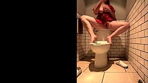 Horny babe masturbates in restaurant toilet and cums hard