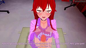 Eris gives blowjob at gym in hentai.