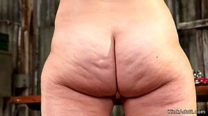 Interracial lesbian strap-on slams into gaping anal hole hard