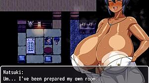 tanned girl natsuki in hentai game ep 6, weird guy asks for striptease