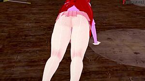 Eris gives blowjob at gym in hentai.