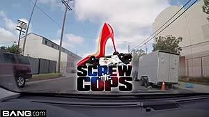 Naughty girl fucks in cop car!