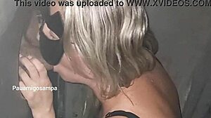 cuckold takes blonde wife to glory hole for black cocks