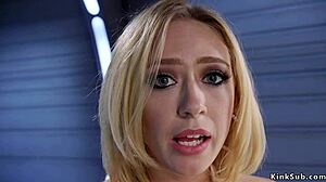 Big tits curved blonde fucks machine hard!