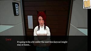 In my new family, the brunette milf with big tits gives a handjob and cumshot to the monster cock during the game.