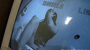 hot chick sucks cock through glory hole