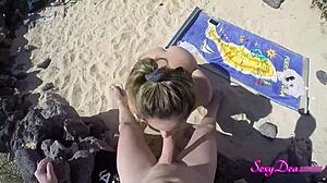 sexydeas beach doggystyle pov with cum and tan lines