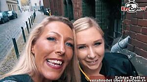 German lesbians pick up each other in real sex casting