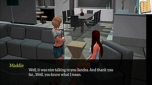 In my new family, the brunette milf with big tits gives a handjob and cumshot to the monster cock during the game.