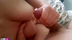Morning handjob before work - cum on big boobs - homemade video