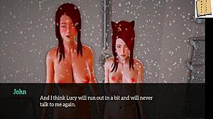 in my new family episode 89, the redhead amateur explores her big tits in this cartoon game.