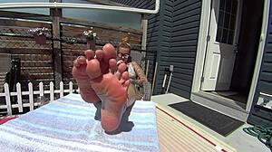 Blonde Bikini Babe Shows Off Barefoot Toes In Fetish Play With Friend