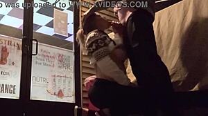 wife caught giving risky blowjob in public bar with huge cock