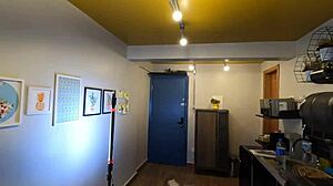 Behind scenes, blonde slut gets assfucked and gives interracial blowjob