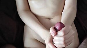 beautiful girl jerks off dick cum on ass