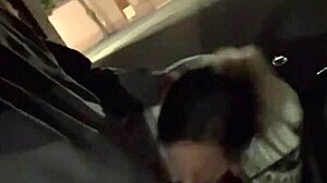 wife caught giving risky blowjob in public bar with huge cock