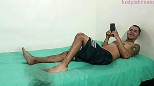 While watching netflix, she dominates him dressed as police on halloween