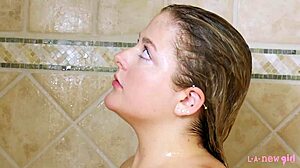 Charming Blonde Enjoys Steamy Sofa Massage at Photoshoot