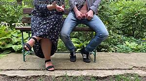 Handjob Outdoors in Park with Kinky BBW Milf