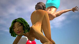 3dgspot oily babe at beach 3d animation