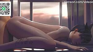 Overwatch hentai animation features DVA licking Mercy.