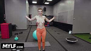 kenzie love seduces personal trainer, swallows his big cock whole outdoors.