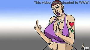 Pawg stripper in cartoon anime gets into trouble with ripped clothes