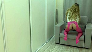 Passionate Girl In Pantyhose Plays With Tight Pussy Using Huge Dildo!