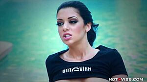 Busty diva with big ass moans by the pool