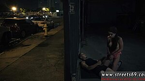 this blonde teen gives a blowjob while getting her pussy hammered hard, rolling with it