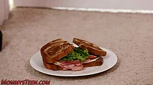 Big Tits Stepmom Masturbates with Lesbian Kiss.