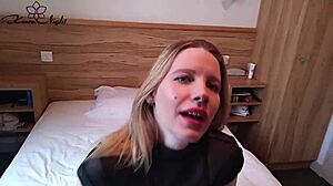 Babe hard fucks and deepthroats her dick lover for an oral creampie