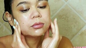 Super Cute Brunette Teen 18+ Enjoys Hot Shower Bathing