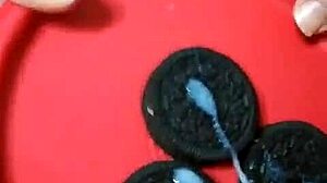 Old Man Enjoys Milk, Oreos, and Cum in Quick Fetish Play