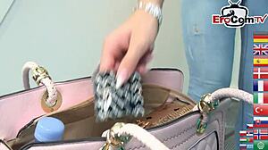 Skinny blonde student with small tits picked up for street car fucking