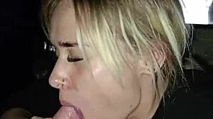 sexy girl sucks dick at the back of the truck in the city center