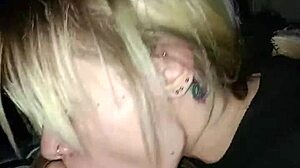 sexy girl sucks dick at the back of the truck in the city center