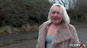 mature blonde mommy flashing natural tits in panties outdoor for hardcore fun