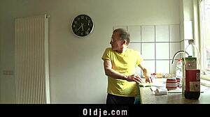 spoiled young 18+ babe fucks the old kitchen aid with blowjob and cumshot