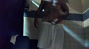 stroking big tattooed white dick in shower