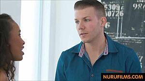 Interracial Massage Sex with Skinny Ebony Masseuse Oiled Up