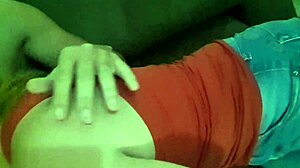 Wife gives wet blowjob and handjob ending with cum on small tits